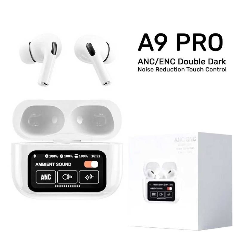 A9 Pro ANC/ENC Wireless Earbuds | Touch Screen Display Case | Bluetooth 5.3 | Double Noise Reduction | For iPhone & Android